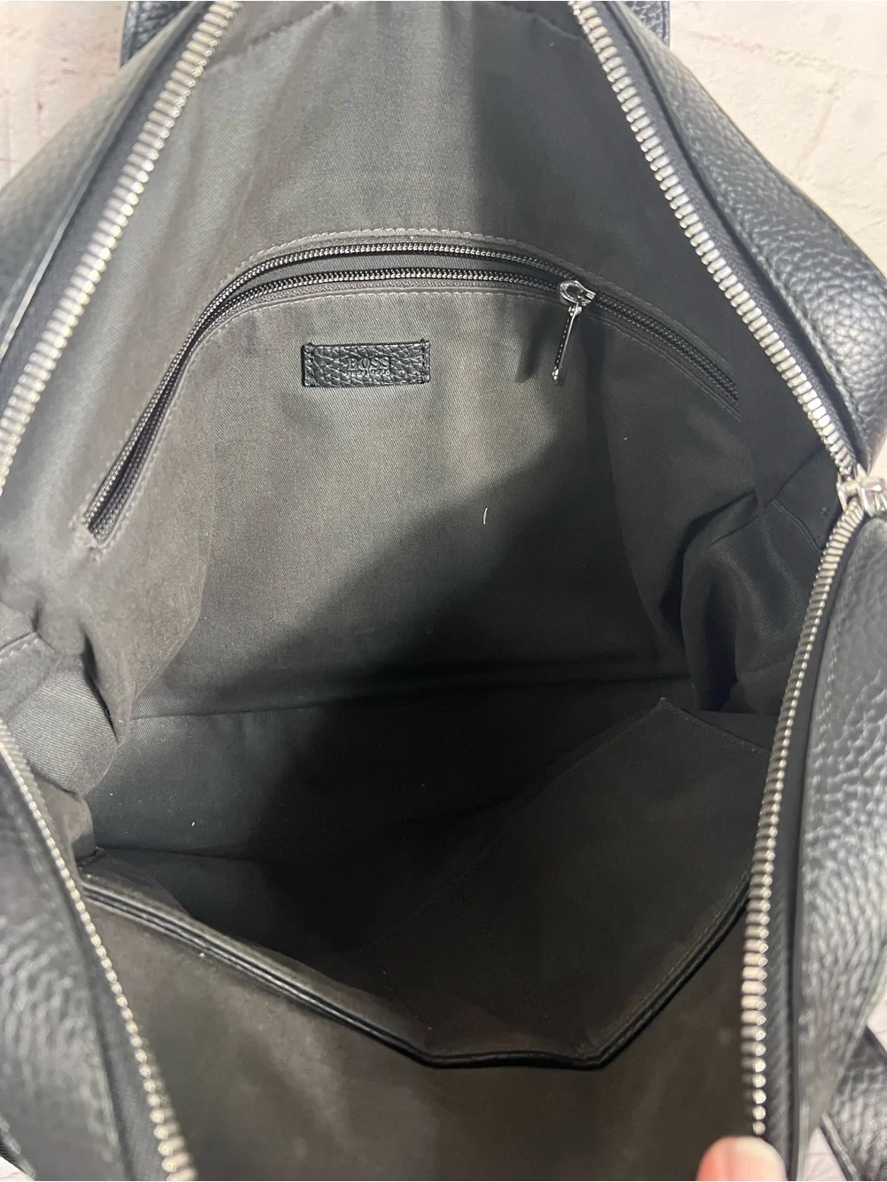 BOSS Hugo Boss Crosstown Black Pebbled Leather Briefcase Laptop Document Bag